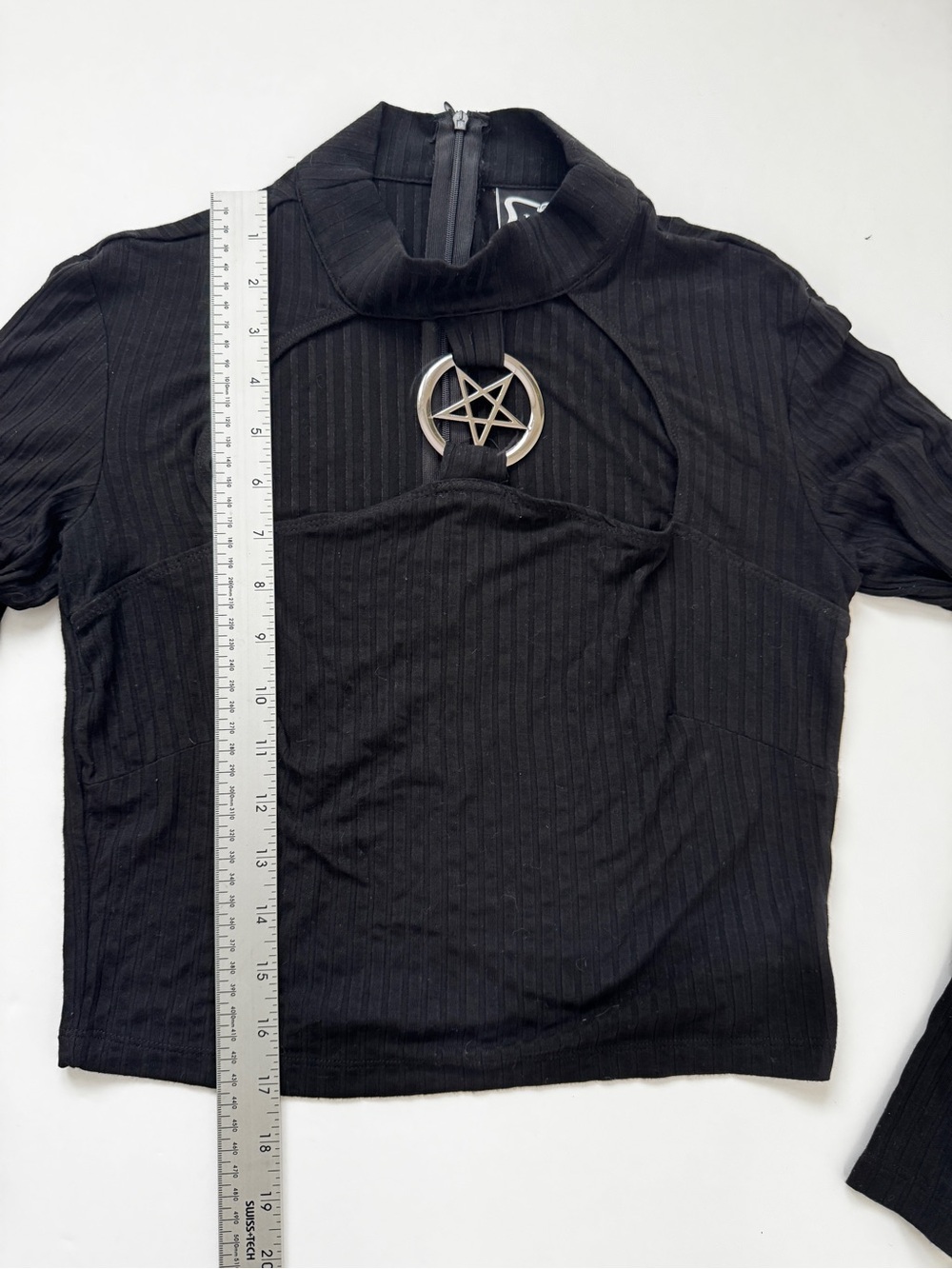 Killstar Asylum Band of Misfits Crop Top Rib Knit Pentagram Harness Black Sz M - Picture 9 of 13